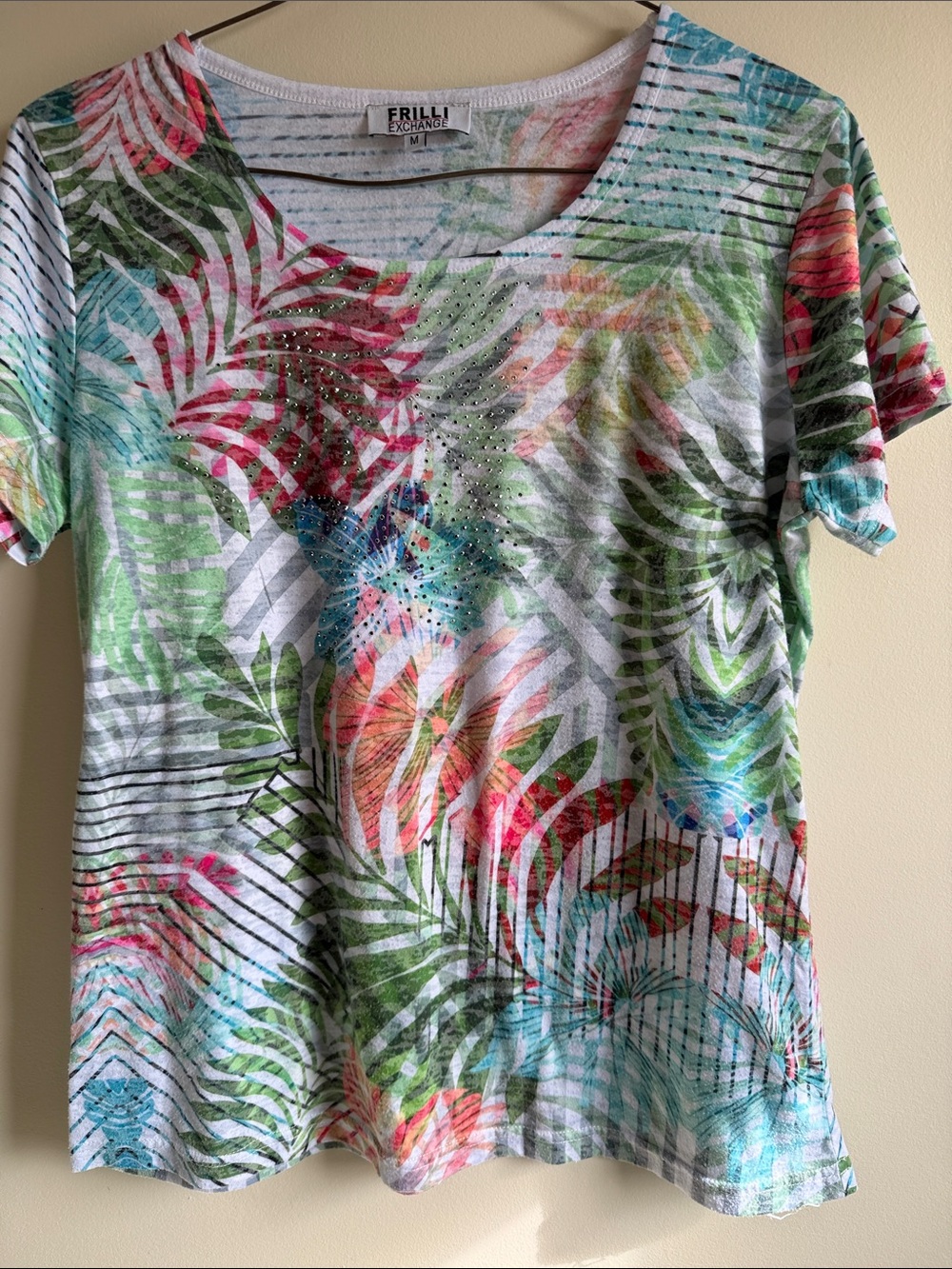 Women's Multicolor Tropical Short Sleeve Tee